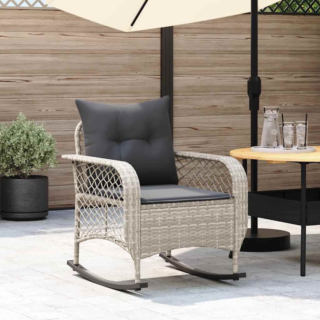 vidaXL Sedia a Dondolo Giardino con Cuscini Polyrattan Grigio Chiaro