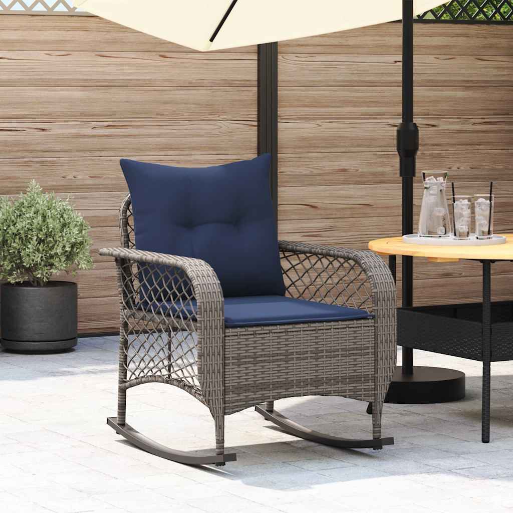 vidaXL Garten-Schaukelstuhl mit Kissen Grau Poly Rattan