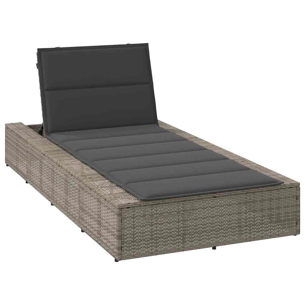 vidaXL Sonnenliege mit schwebender Auflage Grau Poly Rattan