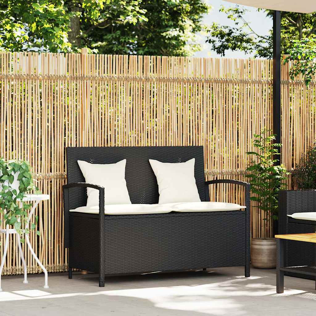 vidaXL Tuinbank met kussen poly rattan zwart