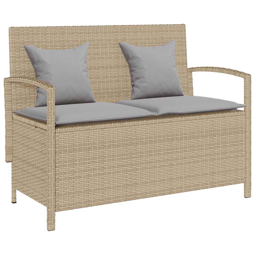 vidaXL Gartenbank mit Stauraum und Kissen Beige Poly Rattan