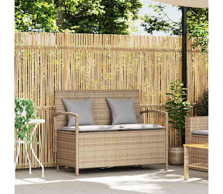 vidaXL Banco de jard&iacute;n con almacenaje y coj&iacute;n beige rat&aacute;n sint&eacute;tico