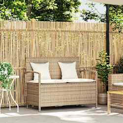 vidaXL Banco de jard&iacute;n con almacenaje y coj&iacute;n beige rat&aacute;n sint&eacute;tico