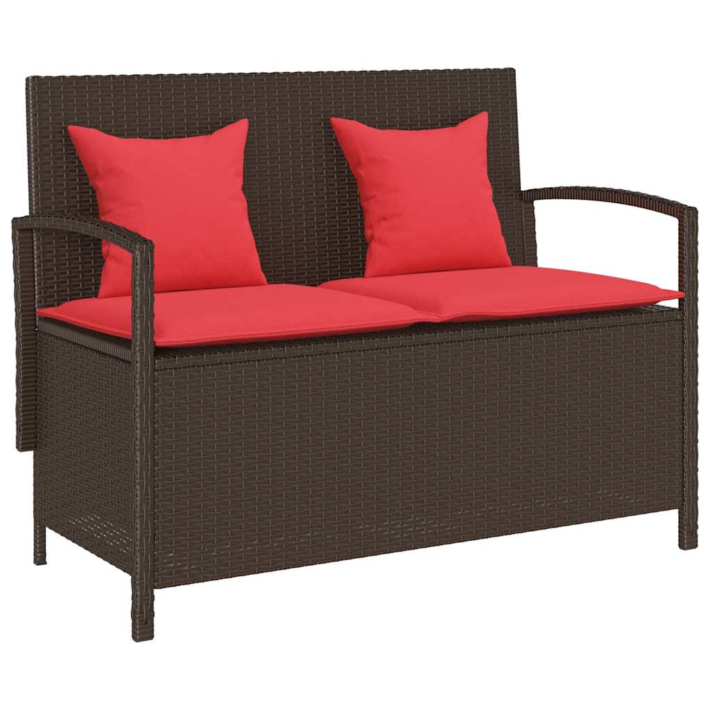 Patio Storage Bench Brown with Red cushions