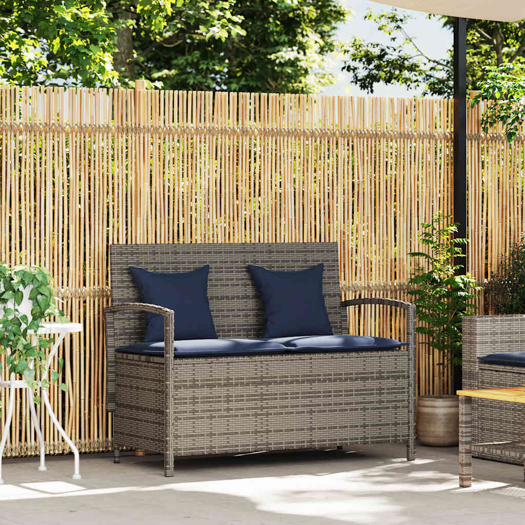 Thumbnail - vidaXL Gartenbank mit Stauraum und Kissen Grau Poly Rattan