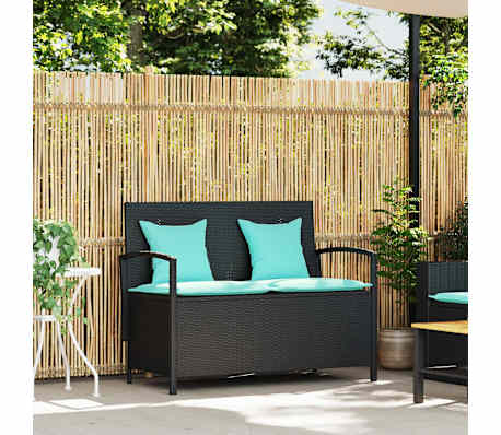 vidaXL Banc de rangement de jardin avec coussin noir r&eacute;sine tress&eacute;e
