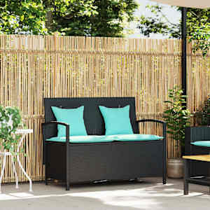vidaXL Banc de rangement de jardin avec coussin noir r&eacute;sine tress&eacute;e
