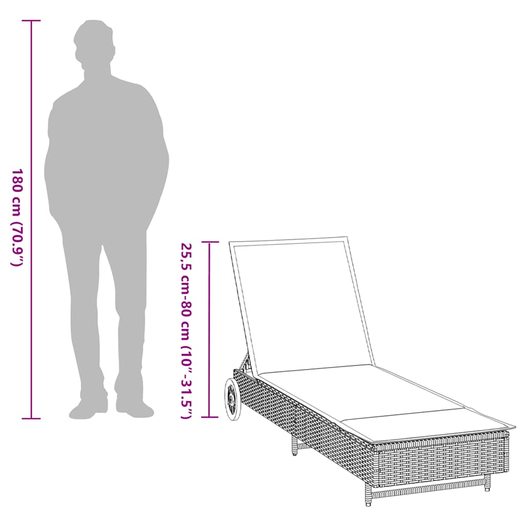 sun lounger gravel with riteniem and mattress, beige PE rattan palm