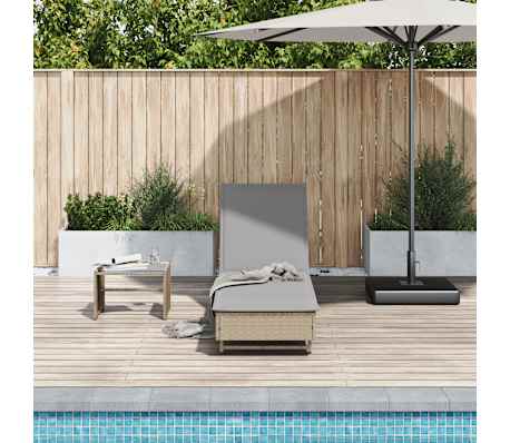 vidaXL Sonnenliege mit Rollen und Auflage Beige Poly Rattan