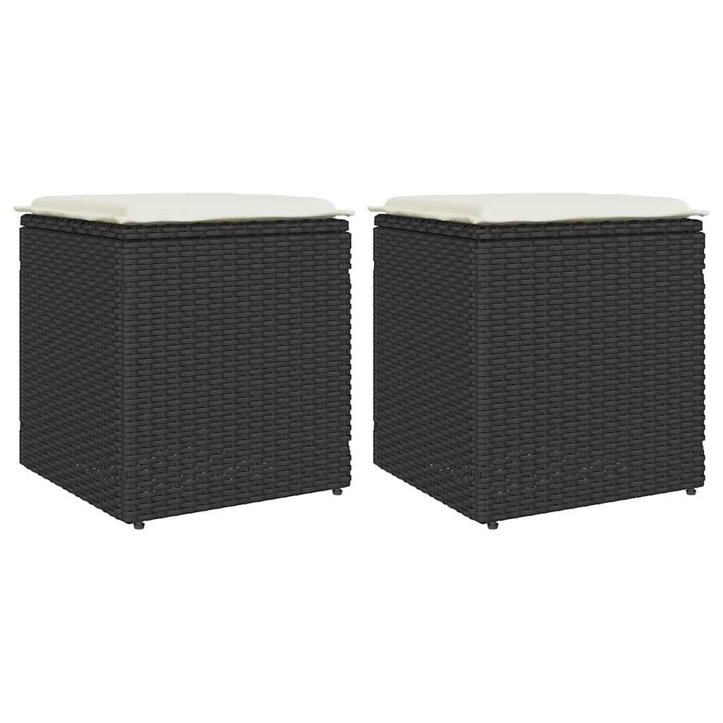 Gartenhocker mit Kissen 2 Stk. Schwarz 40x40x43 cm Poly Rattan vidaXL