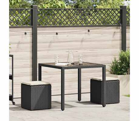 vidaXL Gartenhocker mit Kissen 2 Stk. Schwarz 40x40x43 cm Poly Rattan
