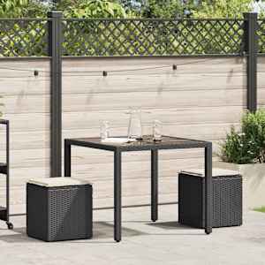 vidaXL Gartenhocker mit Kissen 2 Stk. Schwarz 40x40x43 cm Poly Rattan