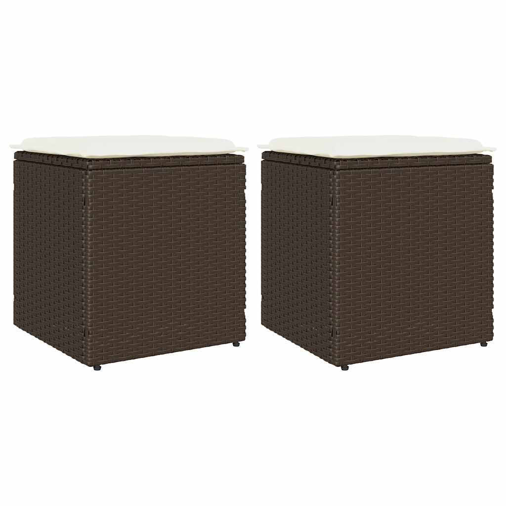 vidaXL Gartenhocker mit Kissen 2 Stk. Braun 40x40x43 cm Poly Rattan