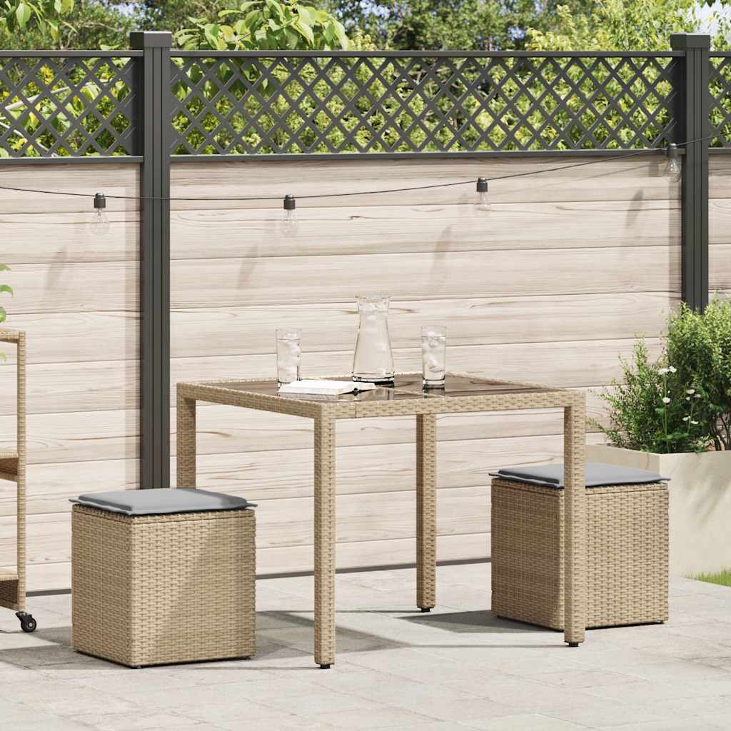 Thumbnail - vidaXL Gartenhocker mit Kissen 2 Stk. Beige 40x40x43 cm Poly Rattan