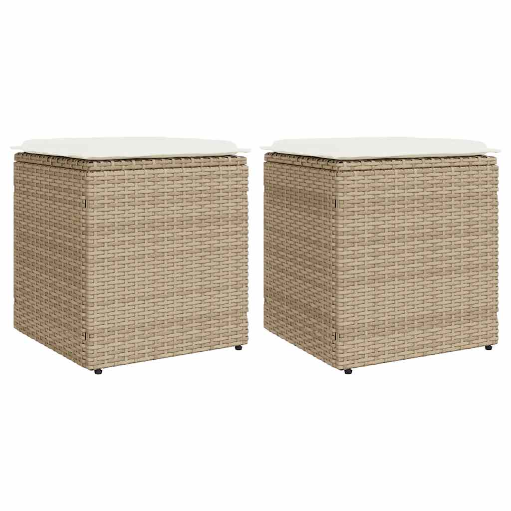 vidaXL Gartenhocker mit Kissen 2 Stk. Beige 40x40x43 cm Poly Rattan