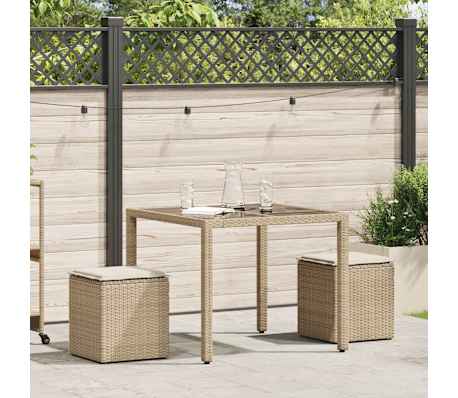 vidaXL Tabourets de jardin avec coussins lot de 2 beige r&eacute;sine tress&eacute;e