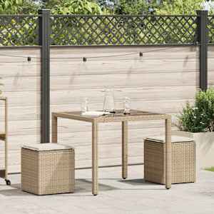 vidaXL Tabourets de jardin avec coussins lot de 2 beige r&eacute;sine tress&eacute;e