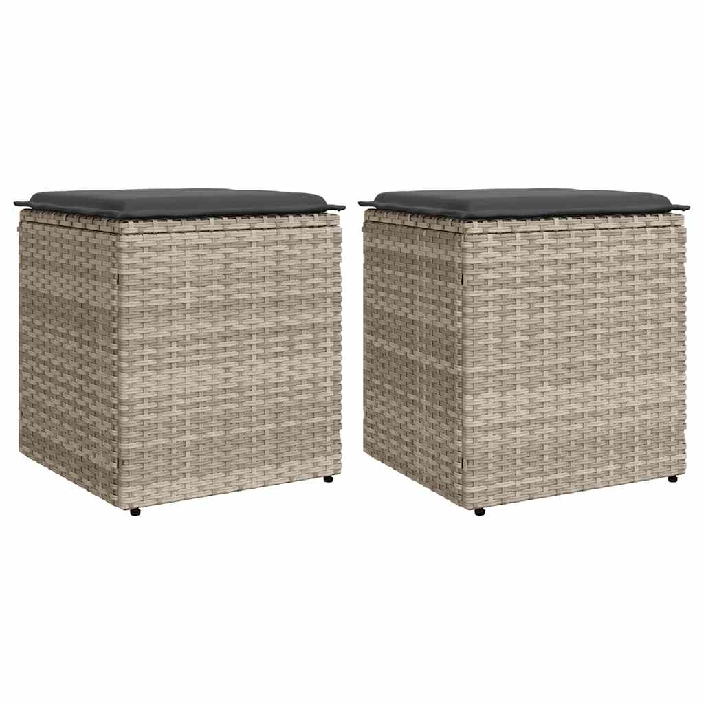 vidaXL Gartenhocker mit Kissen 2 Stk. Hellgrau 40x40x43 cm Poly Rattan