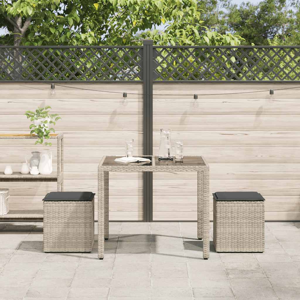 Thumbnail - vidaXL Gartenhocker mit Kissen 2 Stk. Hellgrau 40x40x43 cm Poly Rattan