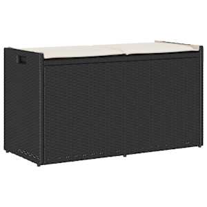 Zunanja klop za shranjevanje z blazino Black 100 cm Poly Rattan