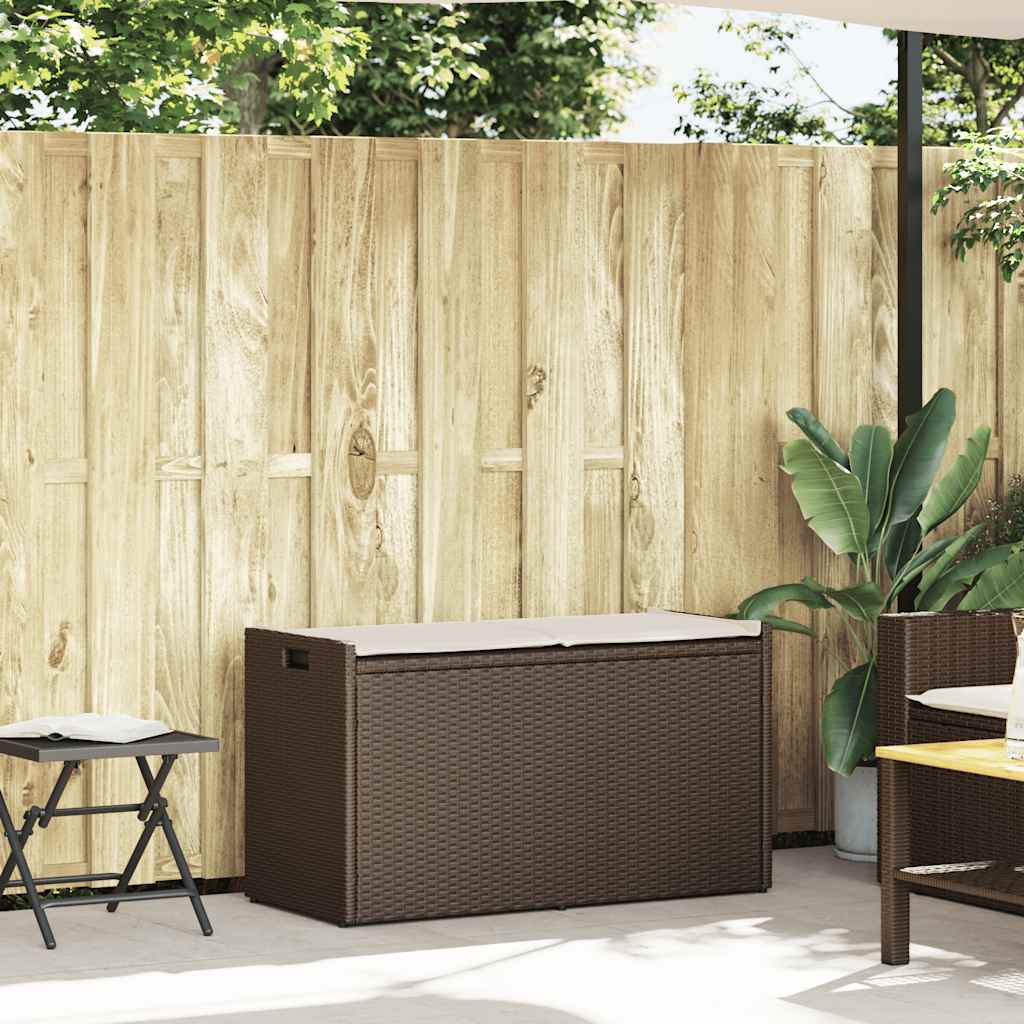 vidaXL Opbergbank met kussen voor buiten 100 cm poly rattan bruin
