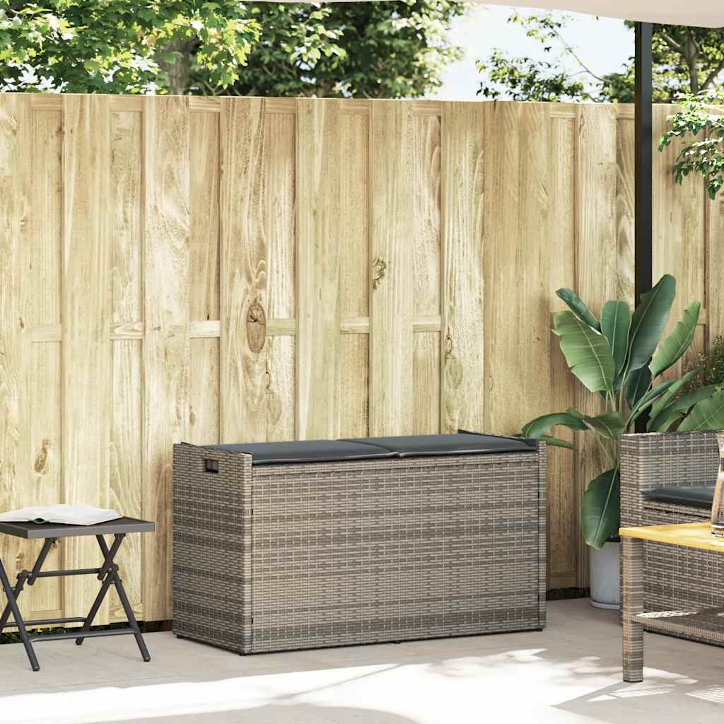 vidaXL Opbergbank met kussen voor buiten 100 cm poly rattan grijs