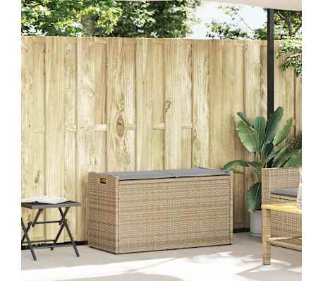 vidaXL Banco de arruma&ccedil;&atilde;o exterior com almofad&atilde;o 100 cm vime PE bege