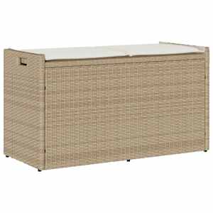 Zunanja klop za shranjevanje z blazino Beige 100 cm poli ratan