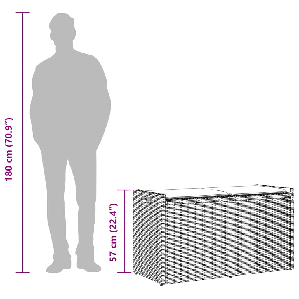 Bézs polyrattan kültéri tárolópad párnával 100 cm 