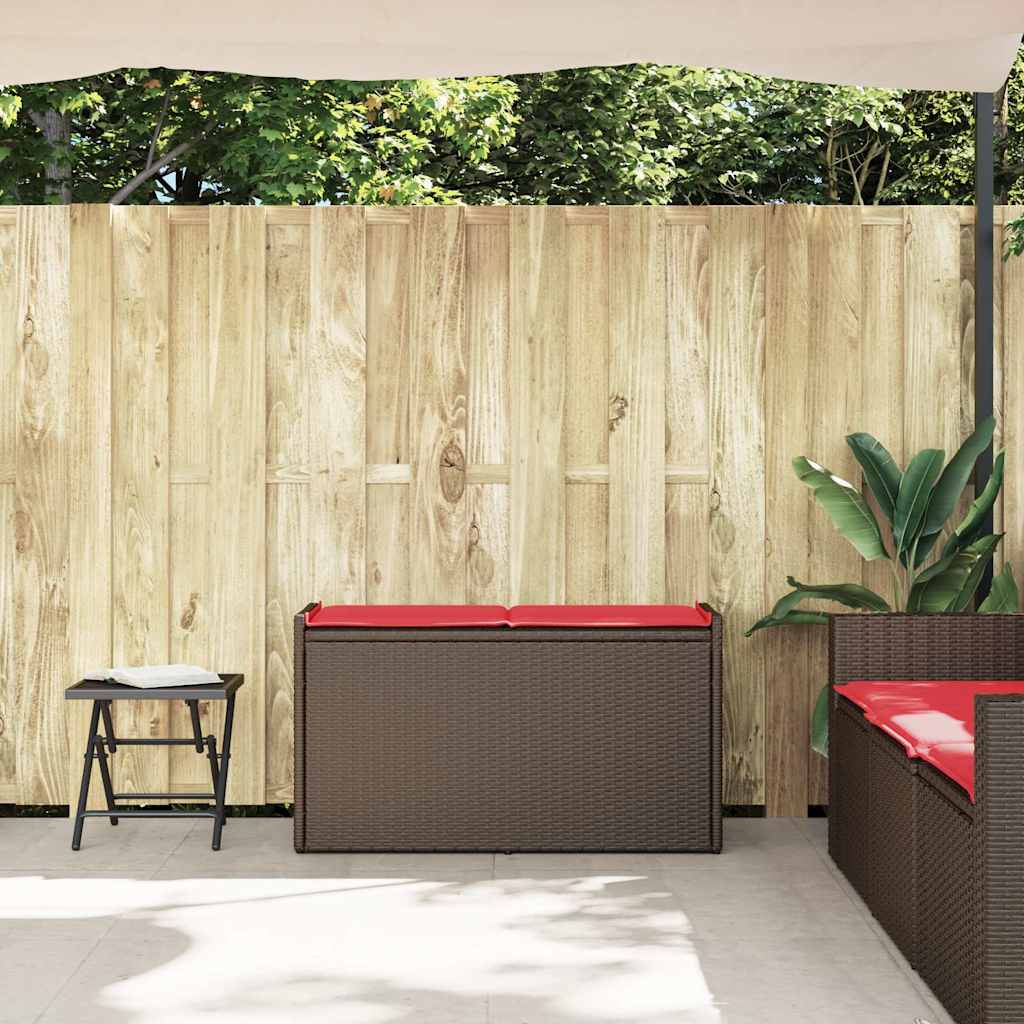 vidaXL - Opbergbank - met - kussen - voor - buiten - 100 - cm - poly - rattan - bruin