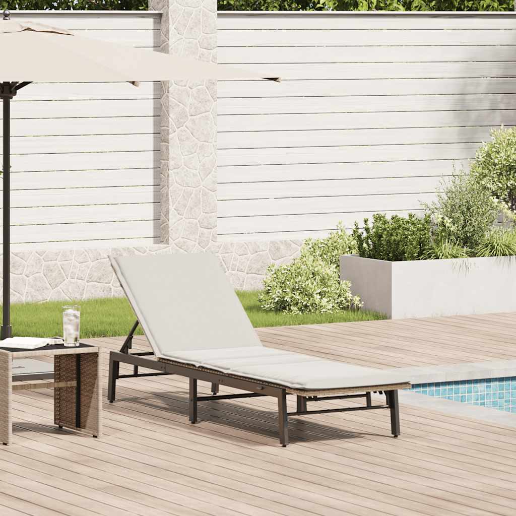 vidaXL Sonnenliege mit Auflage Beige Poly Rattan