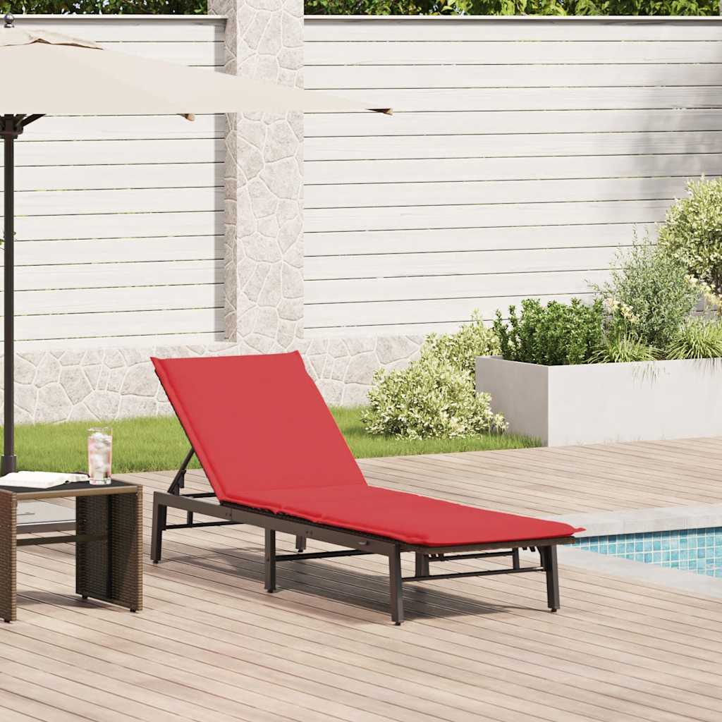 Sun Lounger with Cushion Brown Poly Rattan