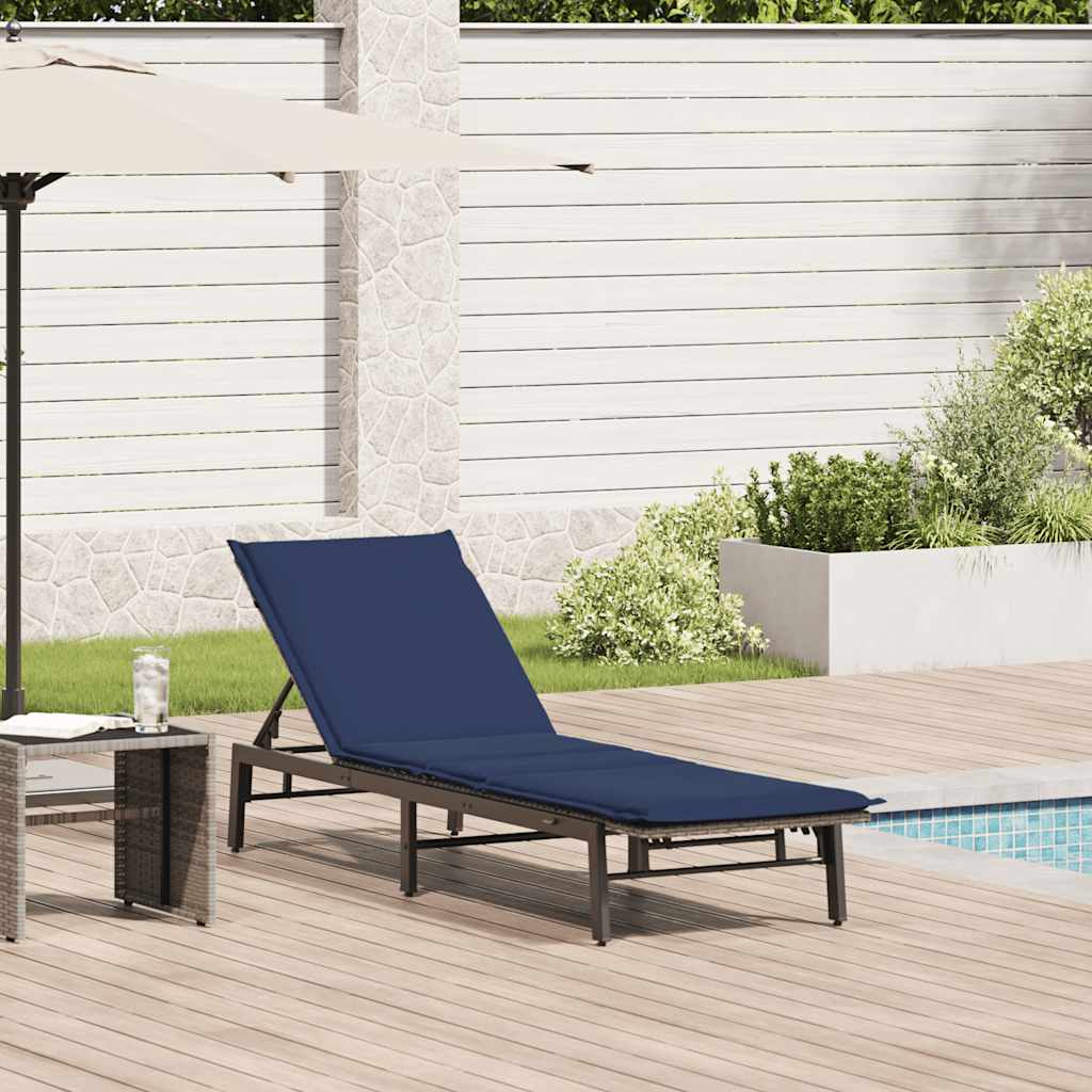 vidaXL Lettino Prendisole con Cuscino Grigio in Polyrattan