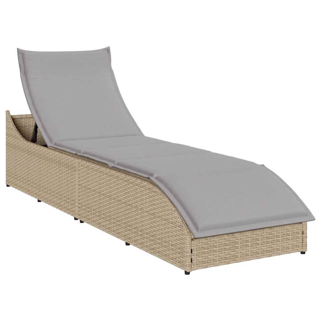 vidaXL Klappliege mit Auflage und Stauraum Beige Poly-Rattan