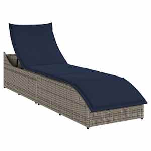 Zložljivi ležalnik z blazino in shranjevanjem siva poli ratan