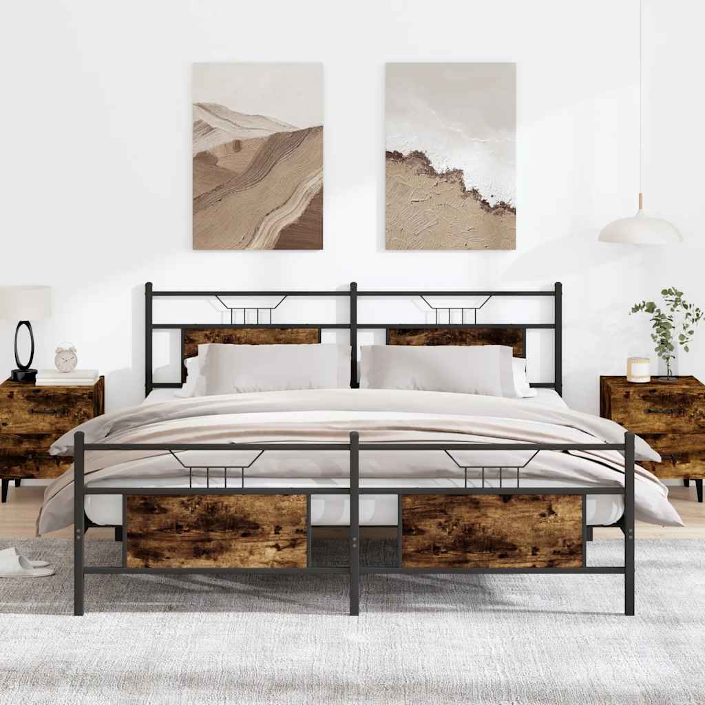 vidaXL Metallbett ohne Matratze Räuchereiche 180x200 cm