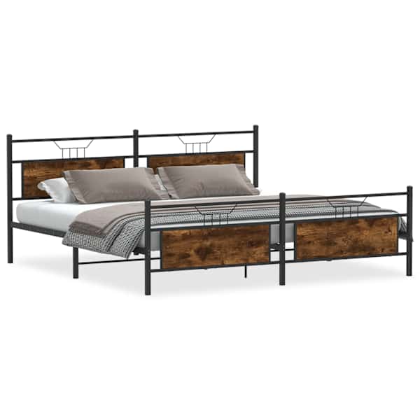 vidaXL metallist voodiraam ilma madratsita suitsutatud tamm 193x201 cm