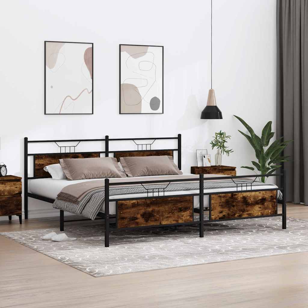 vidaXL Bedframe zonder matras metaal gerookt eikenkleurig 193x203 cm, foto 2