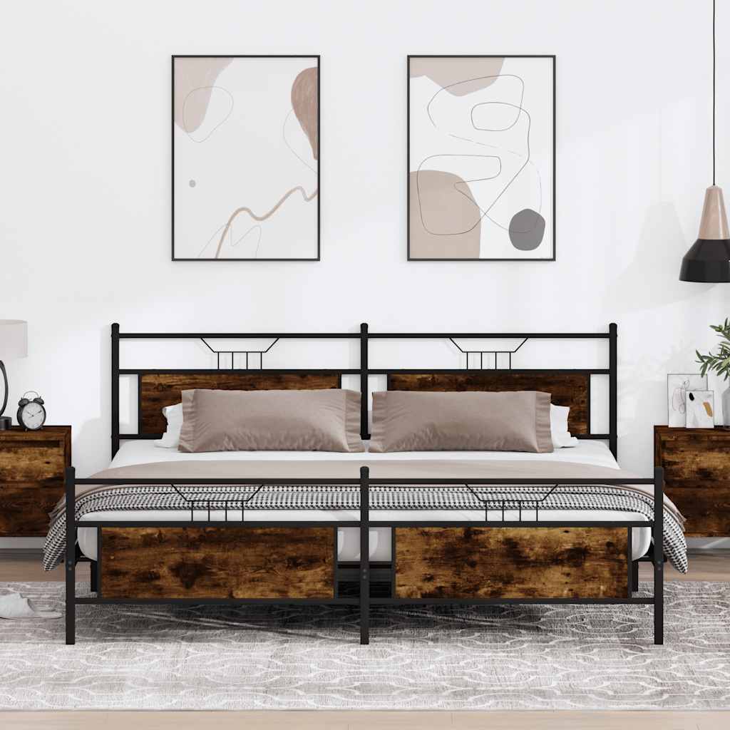 vidaXL Sengeramme i metall uten madrass røkt eik 193x203 cm