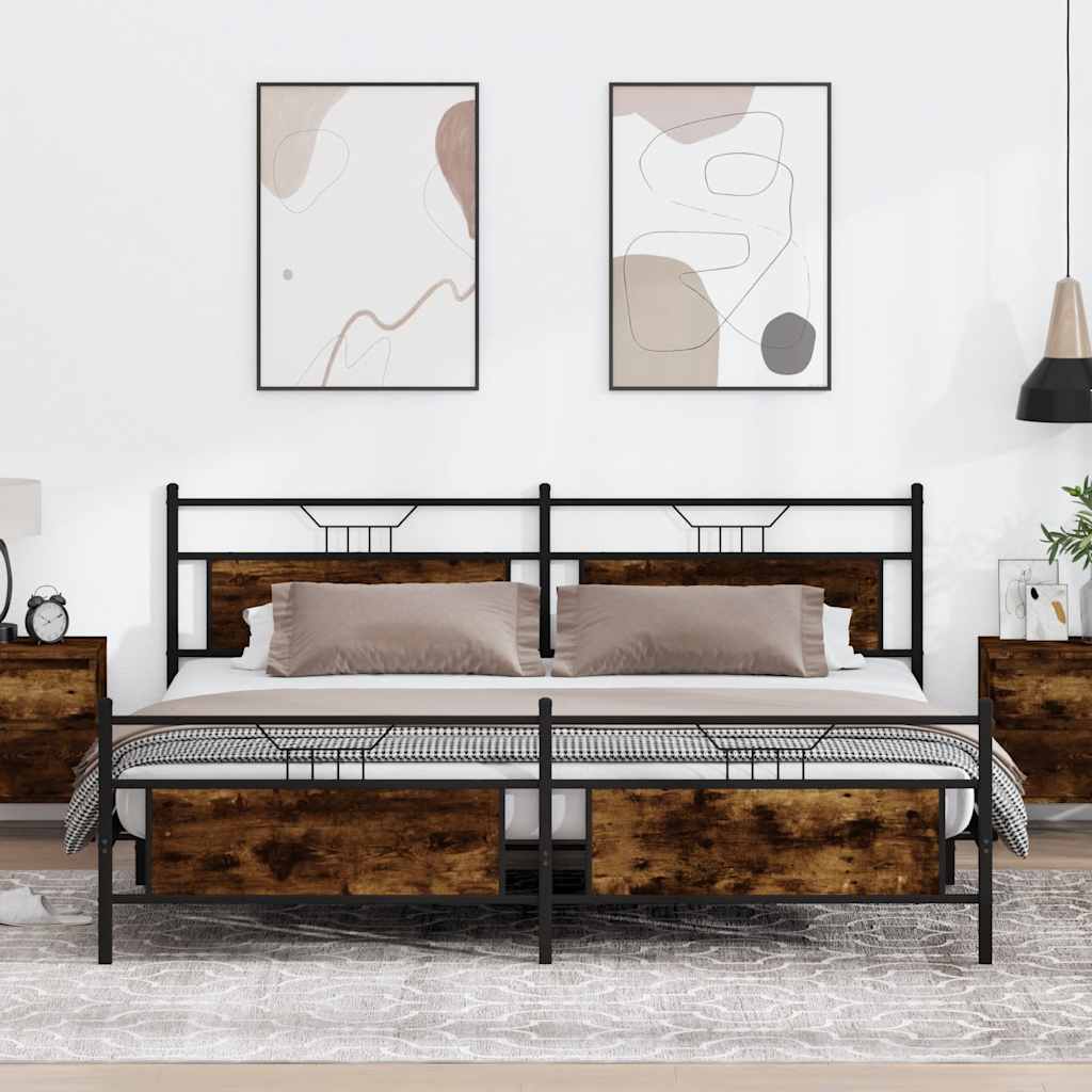 vidaXL Metallbett ohne Matratze Räuchereiche 193x203 cm