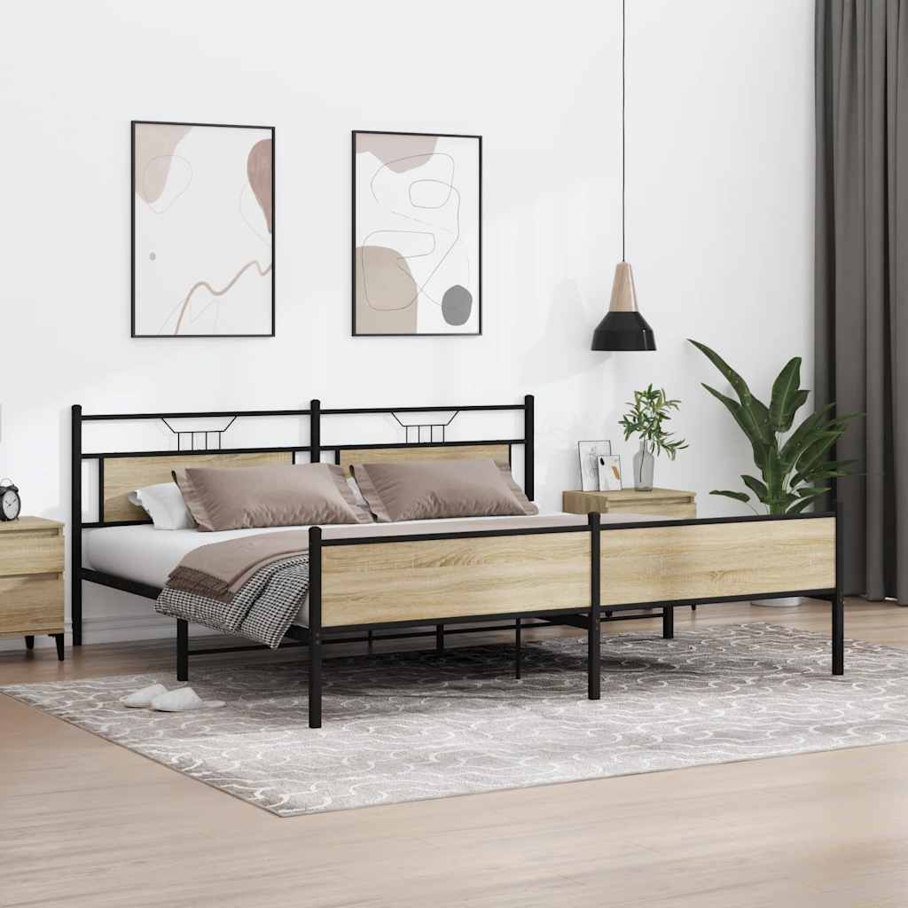 vidaXL Bedframe zonder matras metaal sonoma eikenkleurig 193x203 cm, foto 2