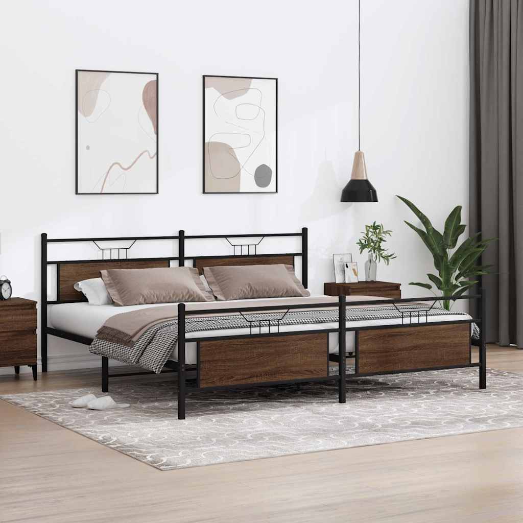 vidaXL Bedframe zonder matras metaal bruin eikenkleur 193x203 cm, foto 2