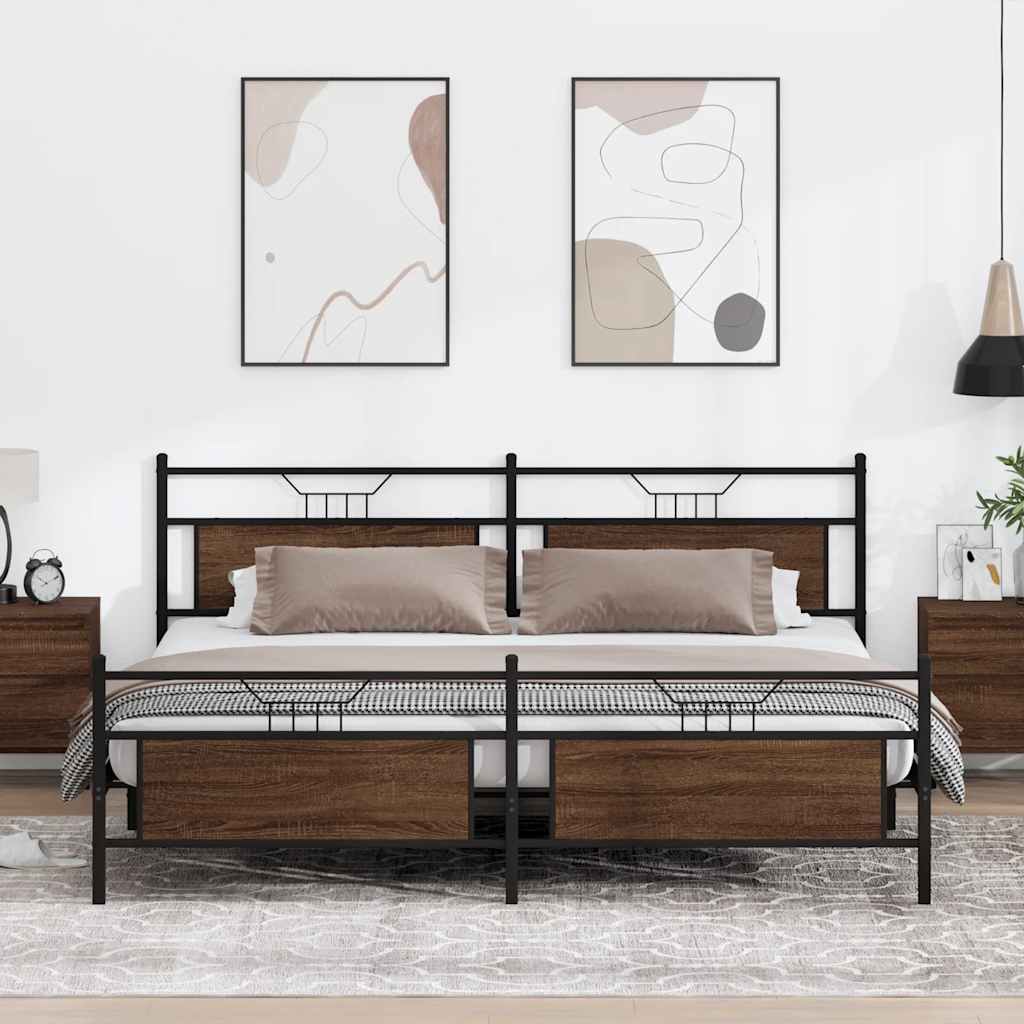 vidaXL Sengeramme i metall uten madrass brun eik 193x203 cm