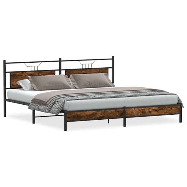 vidaXL metallist voodiraam ilma madratsita suitsutatud tamm 193x201 cm