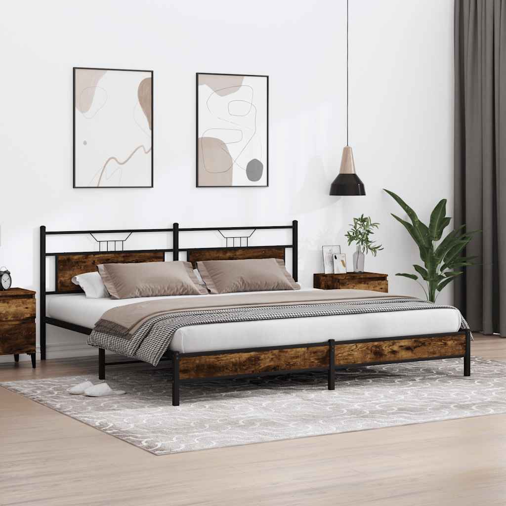 vidaXL Bedframe zonder matras metaal gerookt eikenkleurig 193x203 cm, foto 2