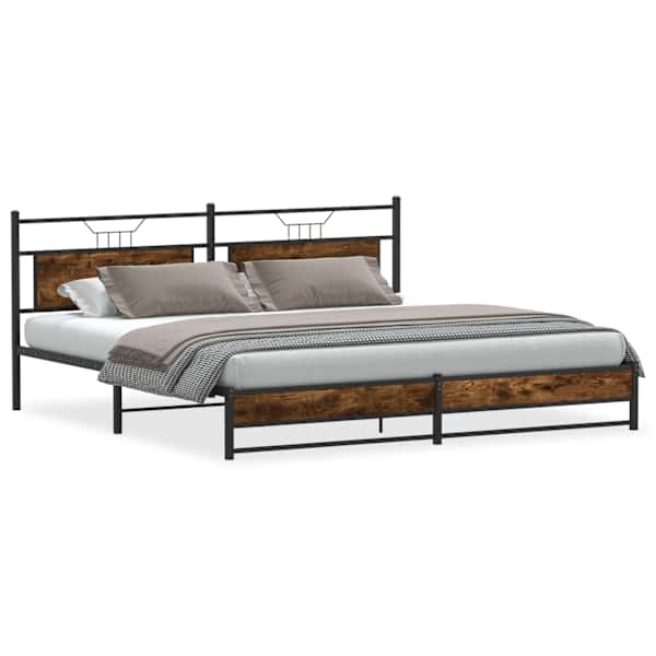 vidaXL metallist voodiraam ilma madratsita suitsutatud tamm 200x200 cm