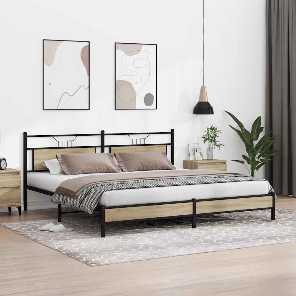 vidaXL Bedframe zonder matras metaal sonoma eikenkleurig 193x203 cm, foto 2