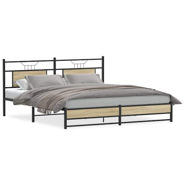 vidaXL metallist voodiraam ilma madratsita Sonoma tamm 180x200 cm