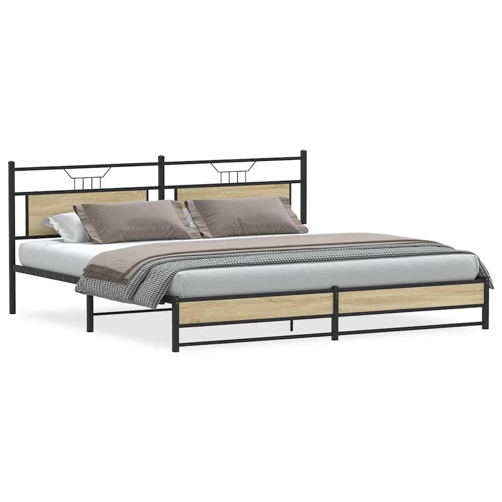 vidaXL Kovový rám postele bez matrace dub sonoma 193 x 203 cm