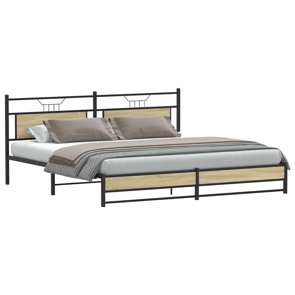 vidaXL Bedframe zonder matras metaal sonoma eikenkleur 200x200 cm afbeelding
